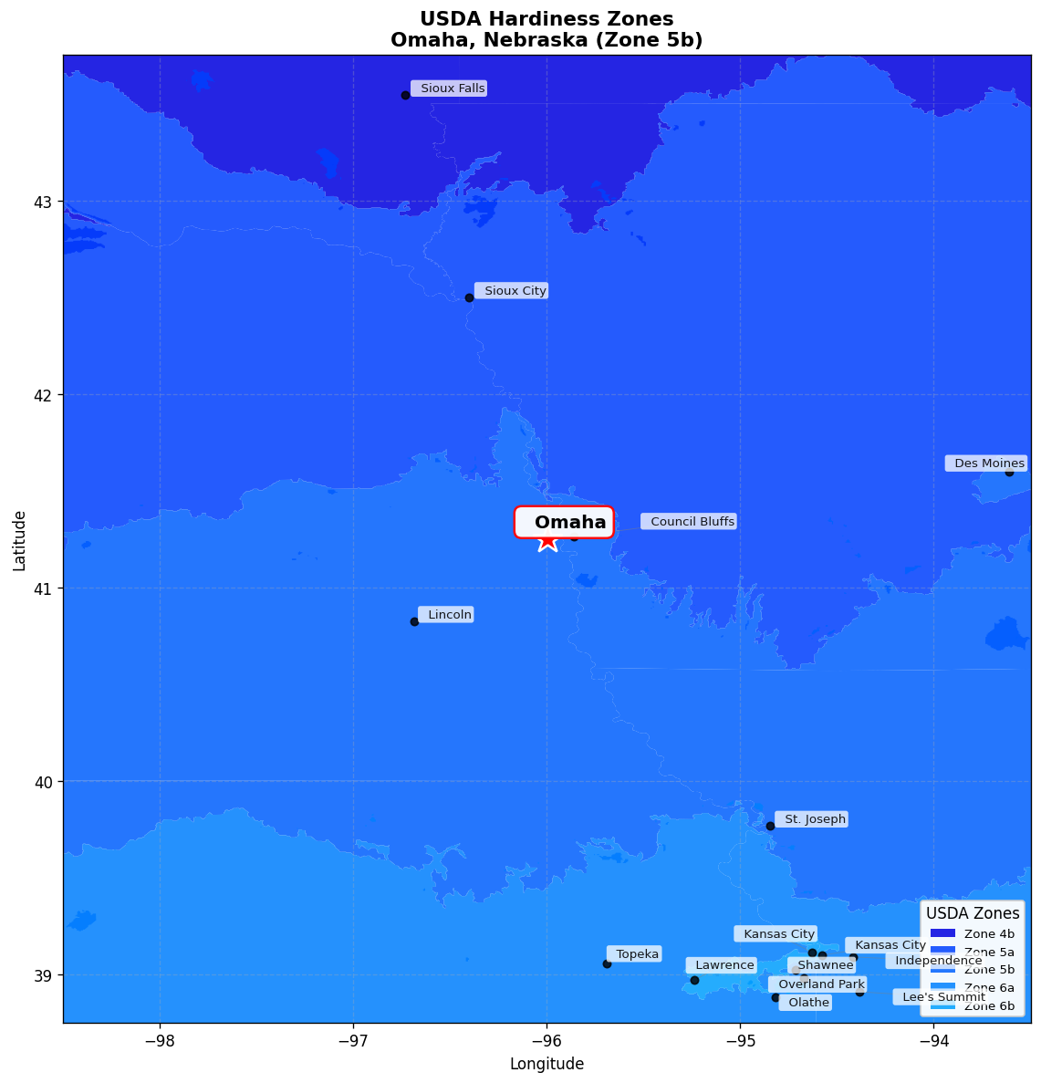 USDA Hardiness Zone Map for Omaha, NE