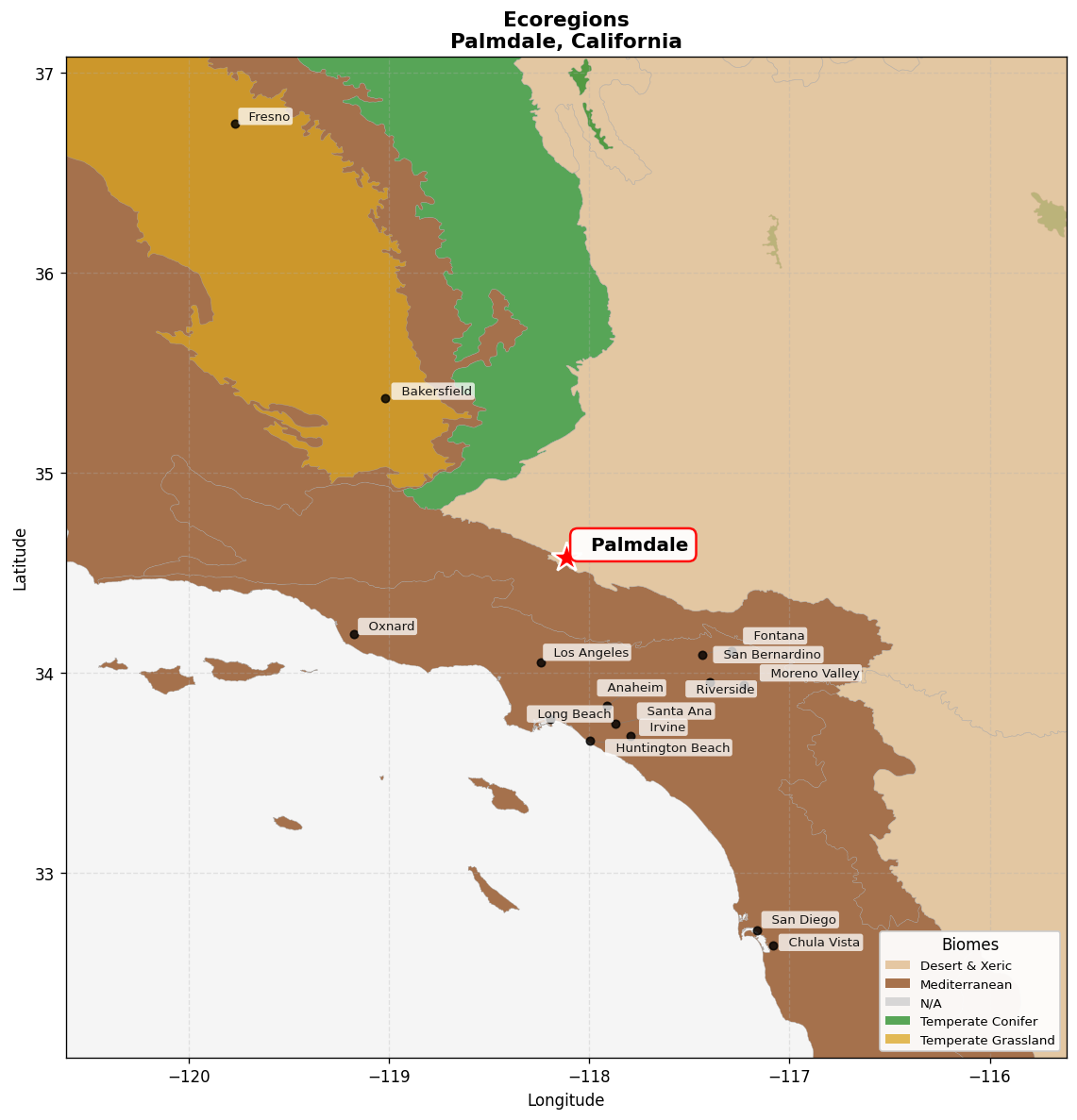 Mojave desert Ecoregion Map for Palmdale, CA