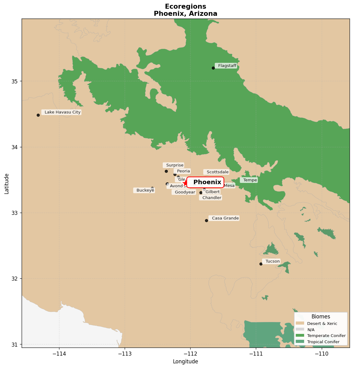 Ecoregion Map for Phoenix, AZ