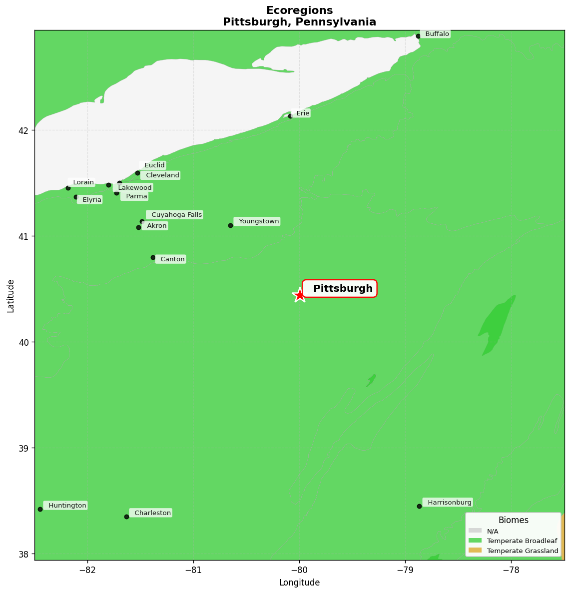 Appalachian mixed mesophytic forests Ecoregion Map for Pittsburgh, PA