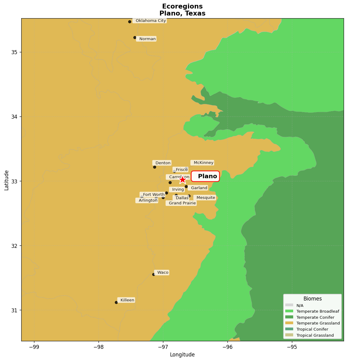 Texas blackland prairies Ecoregion Map for Plano, TX