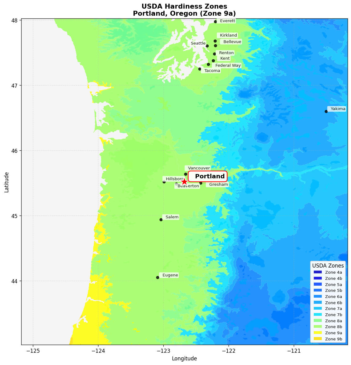 USDA Hardiness Zone Map for Portland, OR