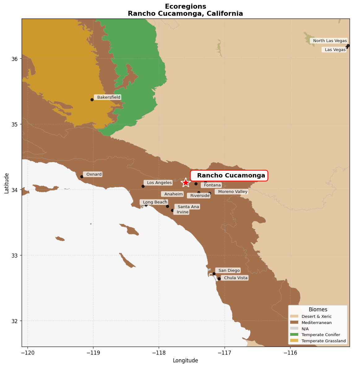 California coastal sage and chaparral Ecoregion Map for Rancho Cucamonga, CA