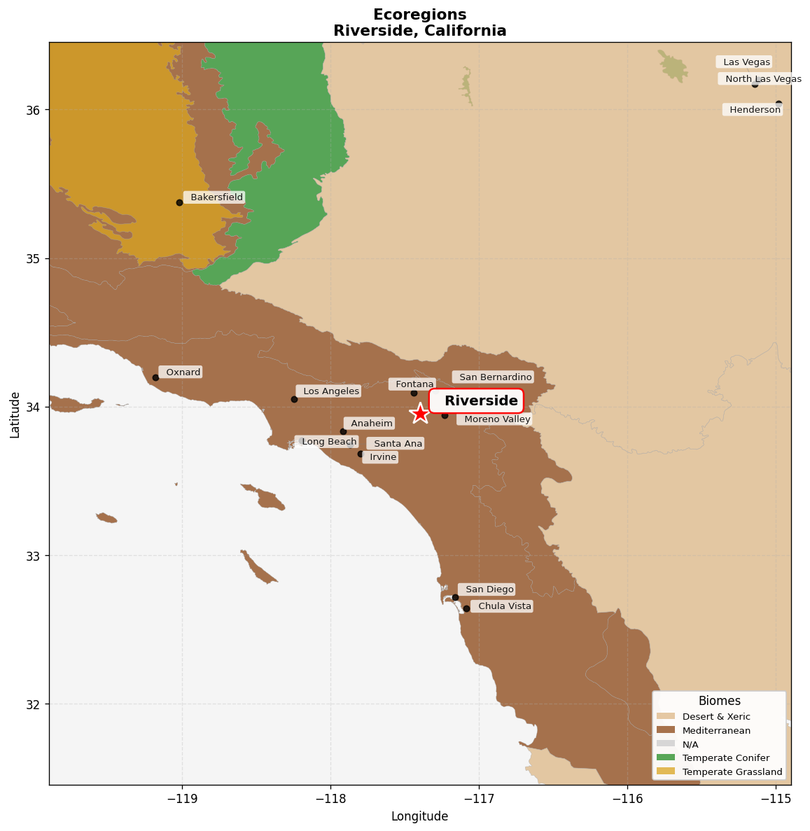 California coastal sage and chaparral Ecoregion Map for Riverside, CA