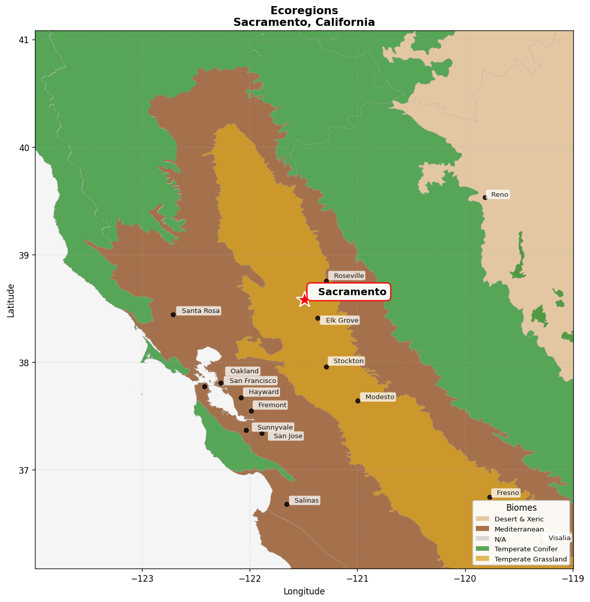 Ecoregion Map for Sacramento, CA