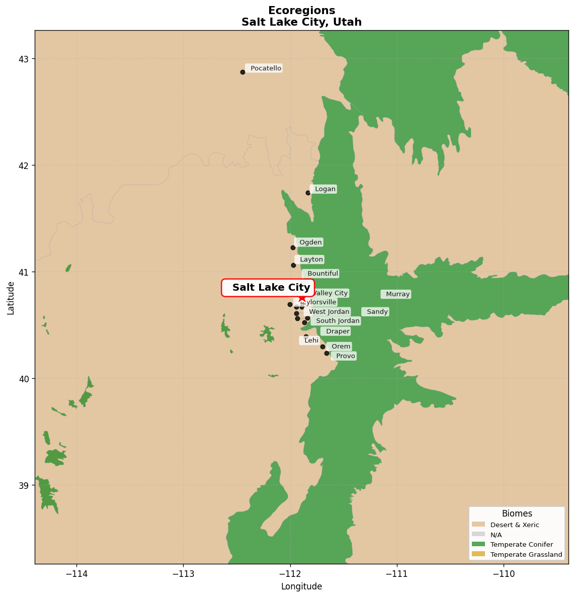 Great Basin shrub steppe Ecoregion Map for Salt Lake City, UT