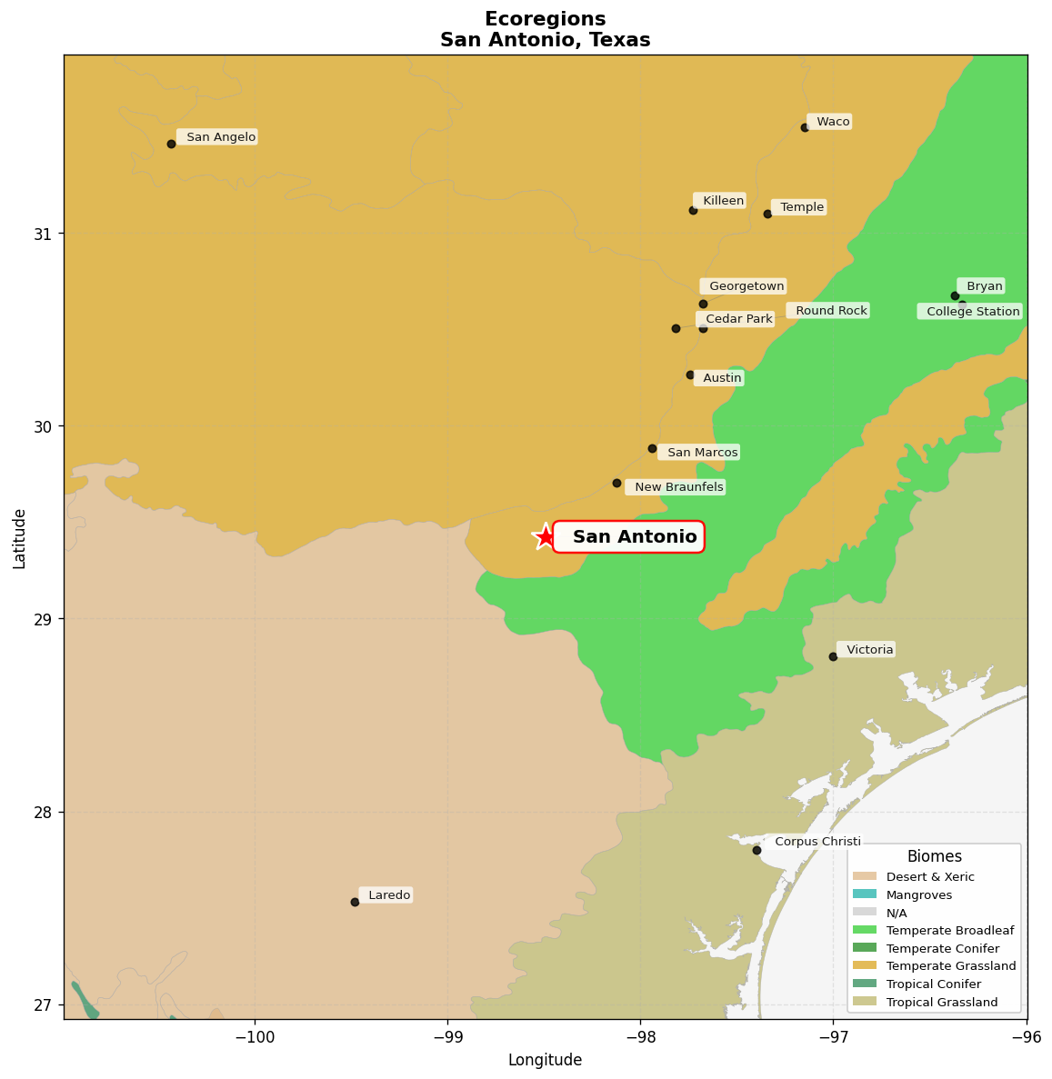 Ecoregion Map for San Antonio, TX