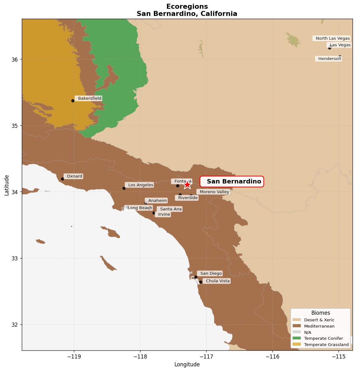 California coastal sage and chaparral Ecoregion Map for San Bernardino, CA