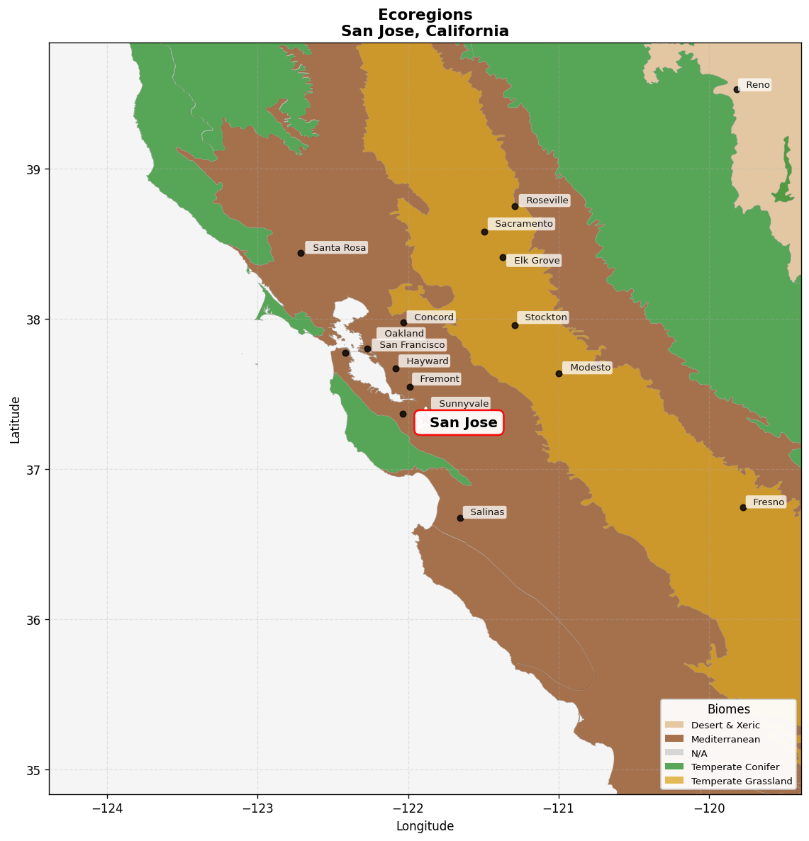 Ecoregion Map for San Jose, CA