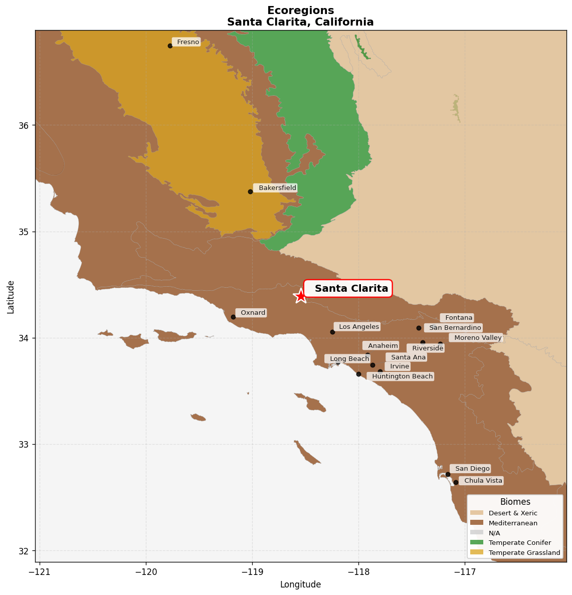 California coastal sage and chaparral Ecoregion Map for Santa Clarita, CA