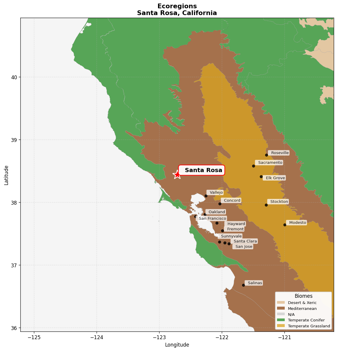 California interior chaparral and woodlands Ecoregion Map for Santa Rosa, CA