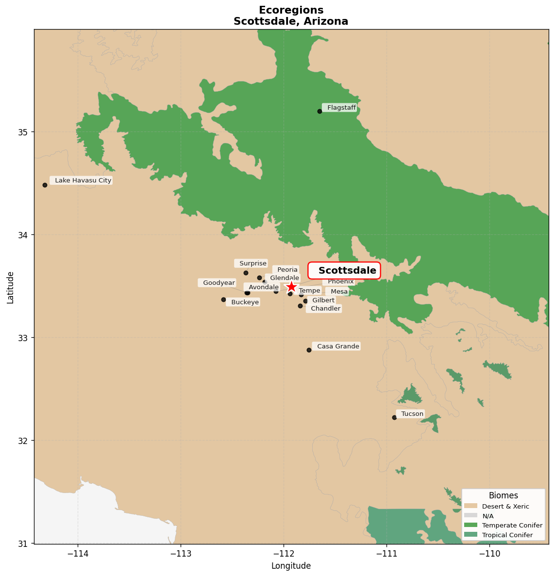 Sonoran desert Ecoregion Map for Scottsdale, AZ