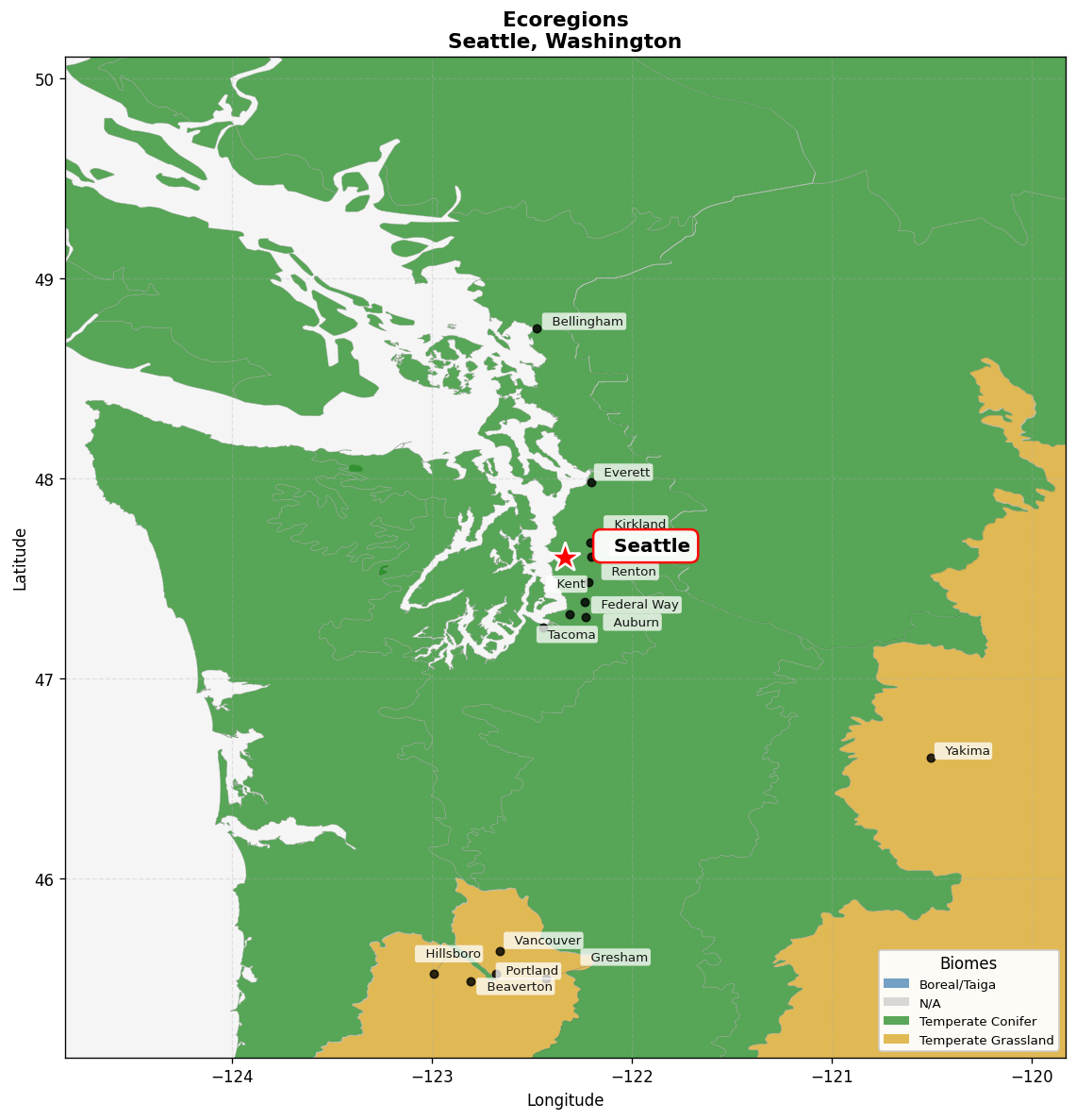 Ecoregion Map for Seattle, WA