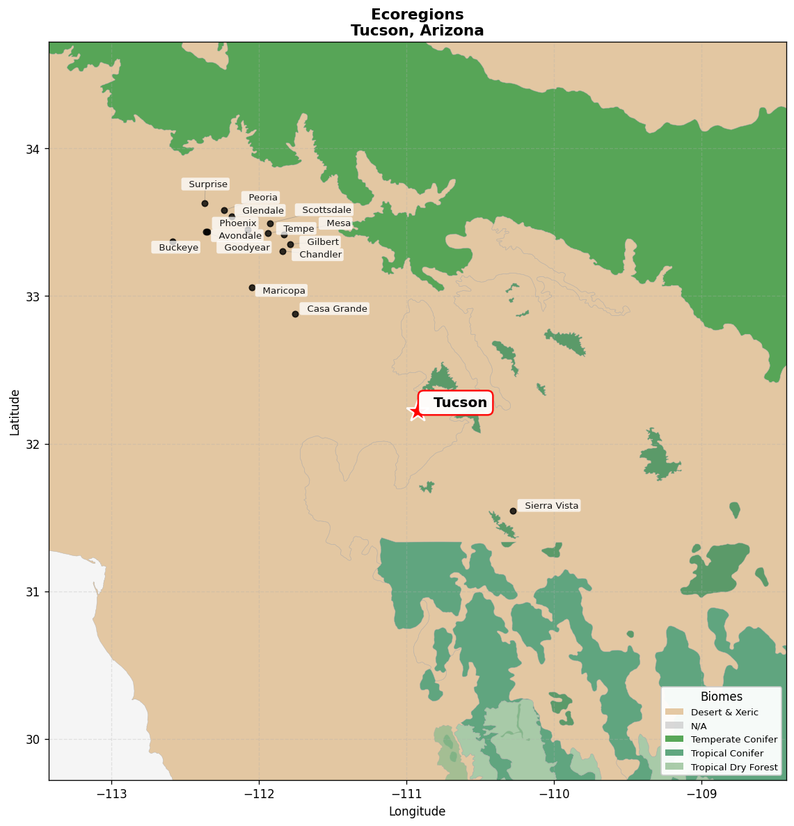 Ecoregion Map for Tucson, AZ