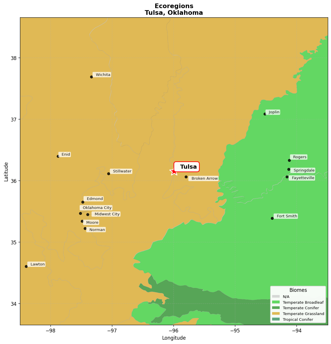 Ecoregion Map for Tulsa, OK