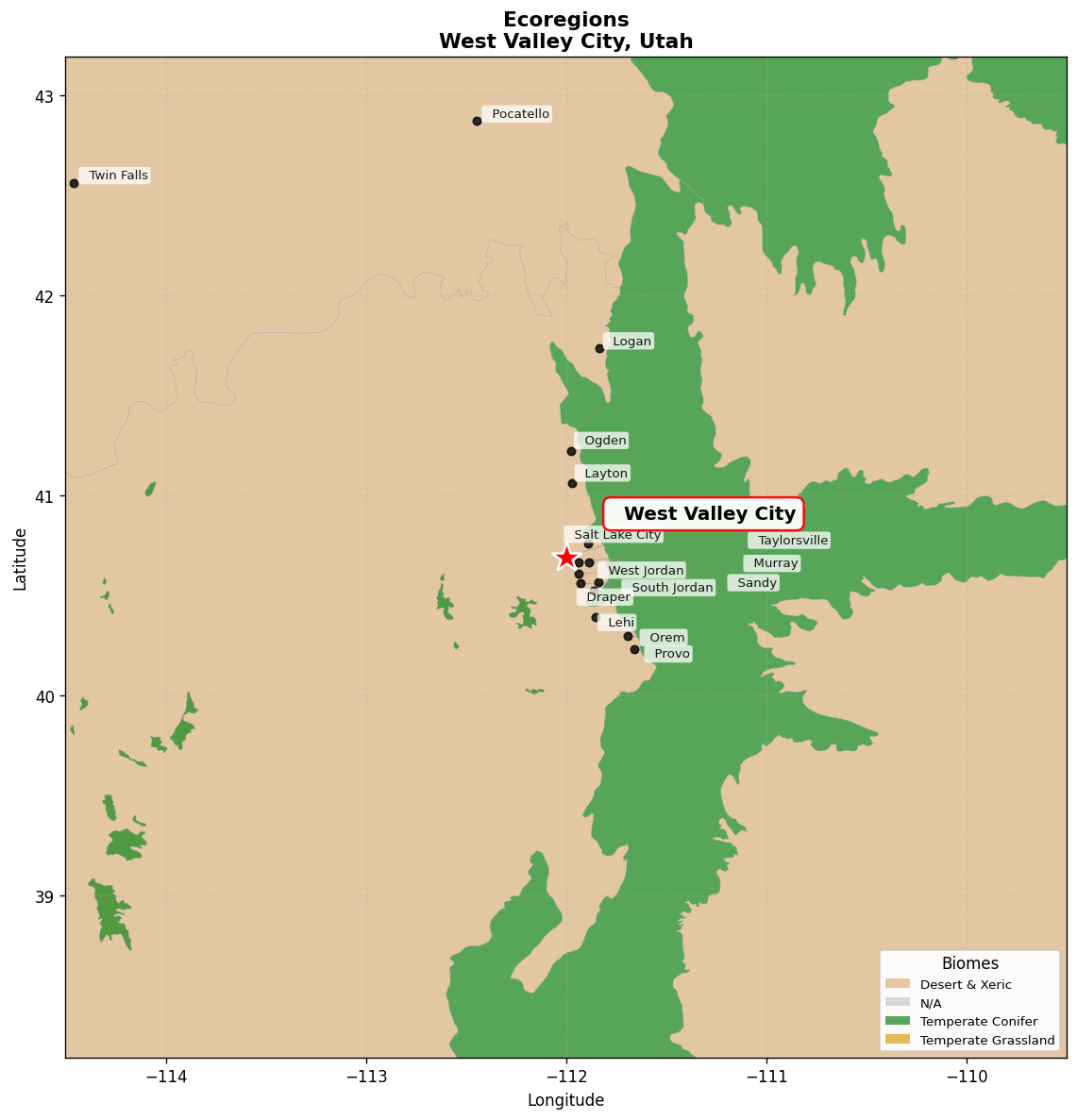Great Basin shrub steppe Ecoregion Map for West Valley City, UT