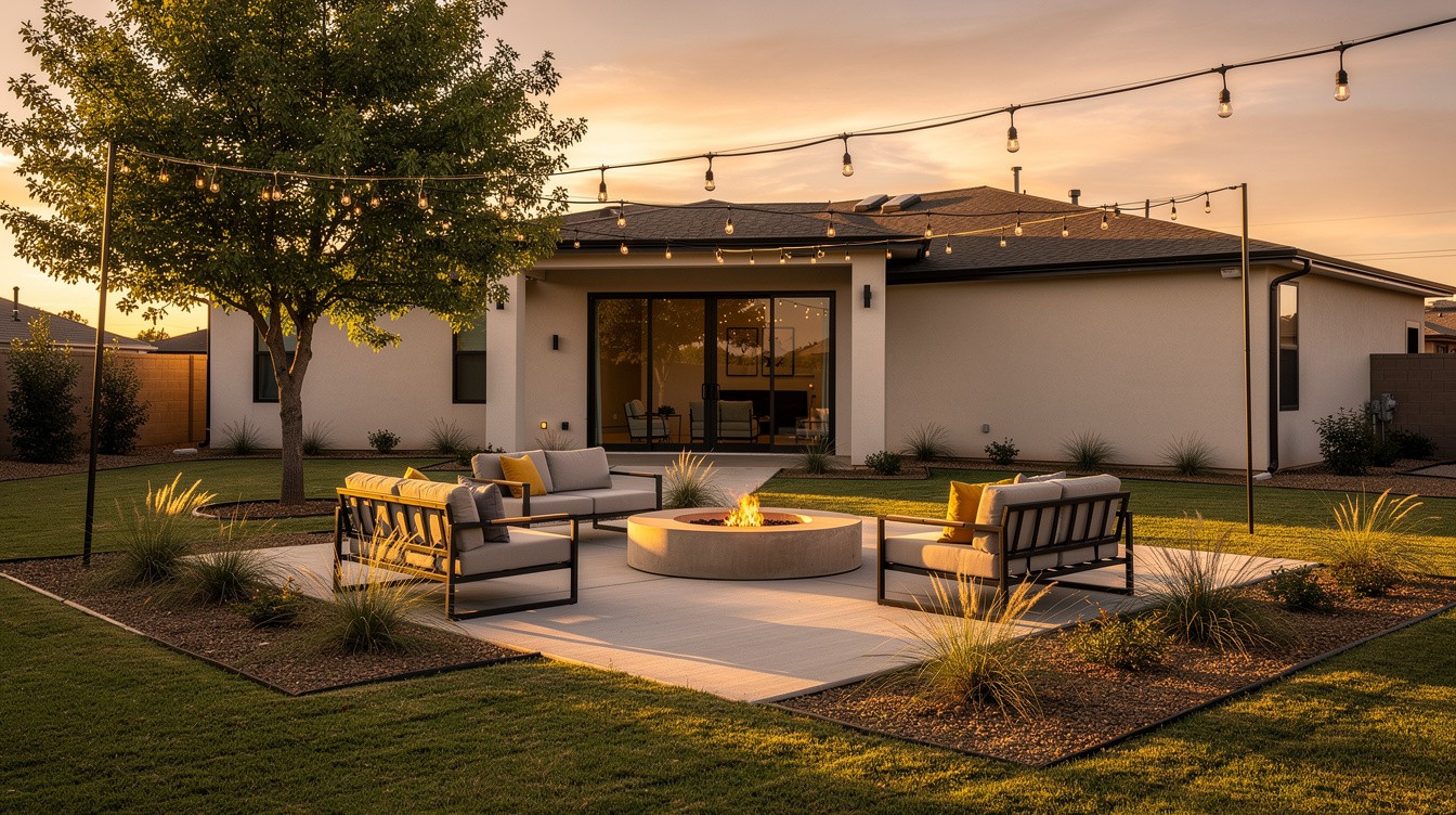 The String-Light Fire Lounge — Modern/Minimalist garden in Amarillo