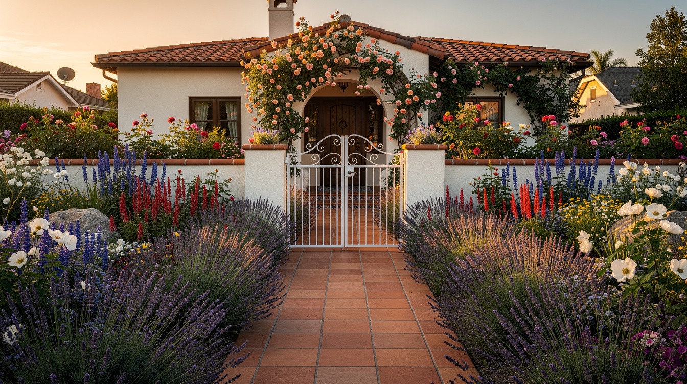 Spanish Revival Entry with Rose and Lavender Walk — Cottage/English garden in Anaheim