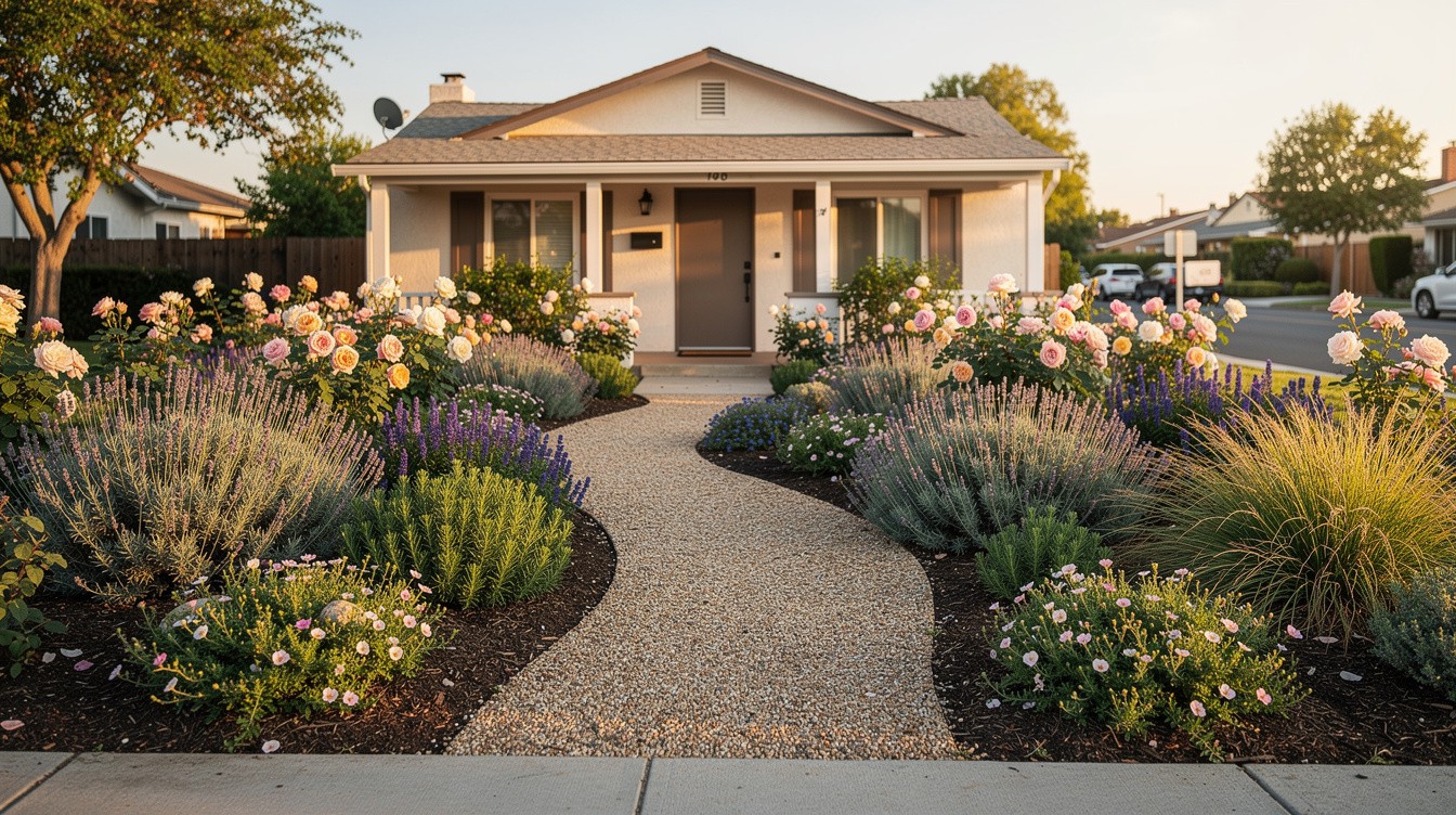 California Cottage Front Garden with Drought-Adapted Roses — Cottage/English garden in Anaheim