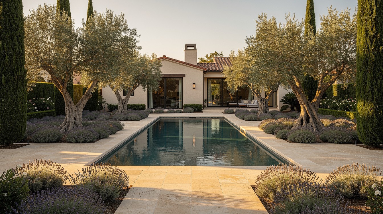 Pool Garden with Olive Grove and Limestone Terrace — Mediterranean garden in Anaheim