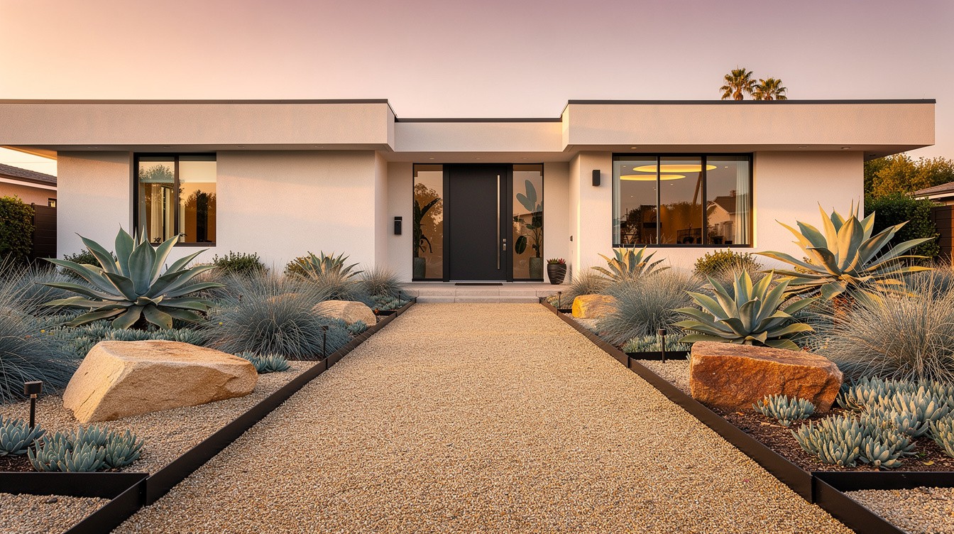 Decomposed Granite Entry with Agave and Ornamental Grasses — Modern/Minimalist garden in Anaheim