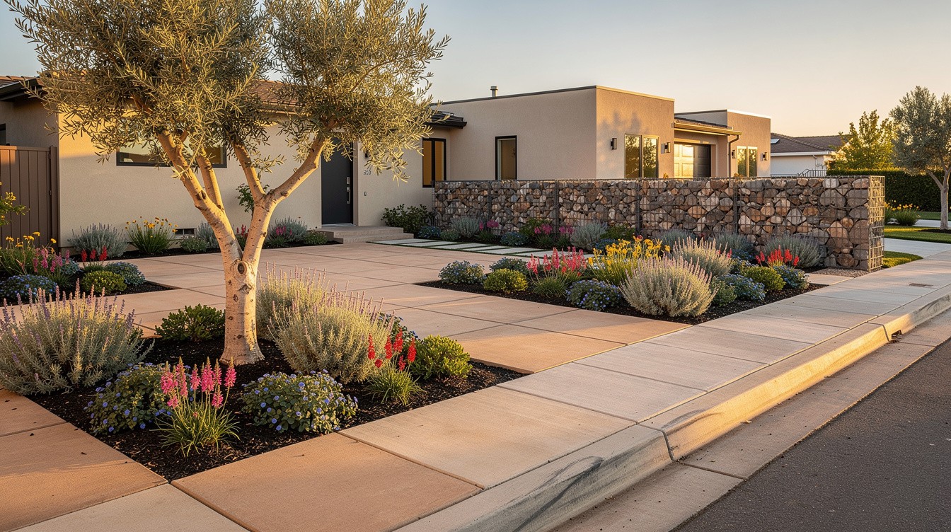 Concrete Paver Front Yard with California Native Mass Planting — Modern/Minimalist garden in Anaheim