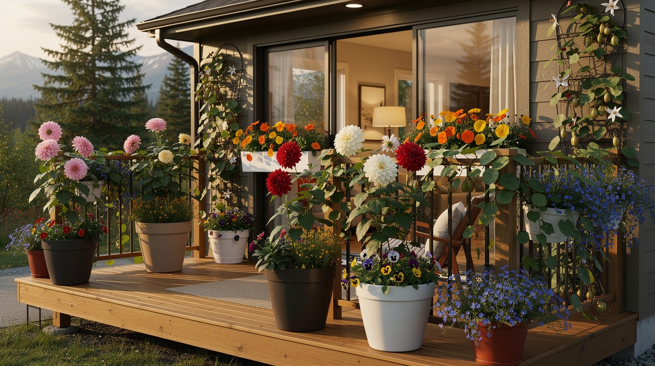Deck Garden with Containers and Cold-Hardy Climbing Plants — Cottage/English garden in Anchorage