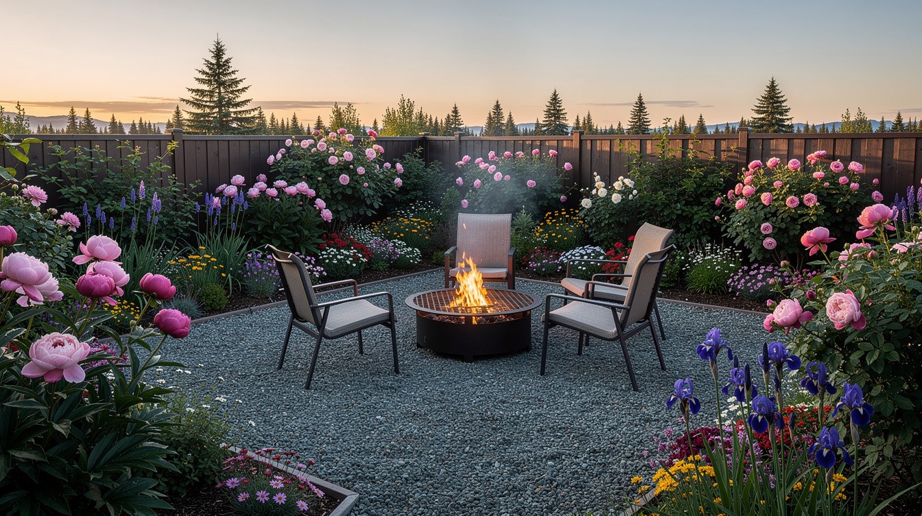 Perennial Cottage Border with Firepit Patio — Cottage/English garden in Anchorage