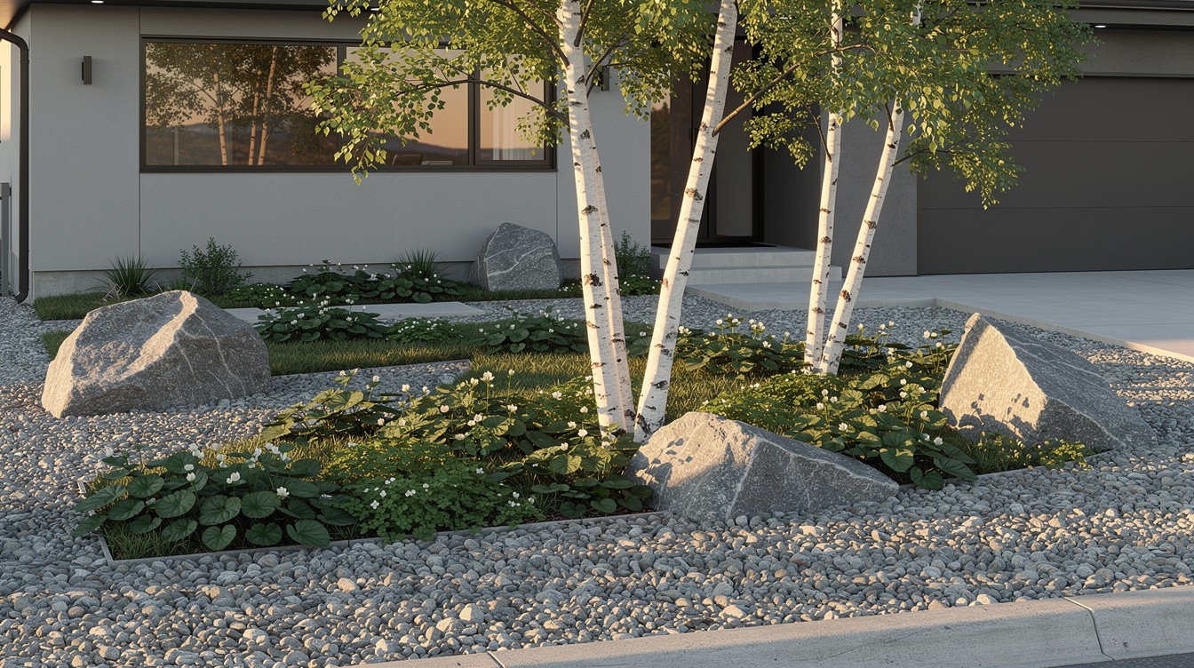 Minimalist Front Yard with Native Spruce-Birch Composition — Modern/Minimalist garden in Anchorage