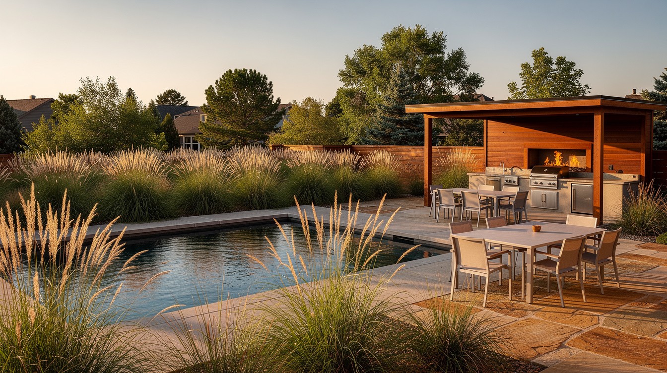 The Modern Pool and Prairie Landscape — Modern/Minimalist garden in Aurora