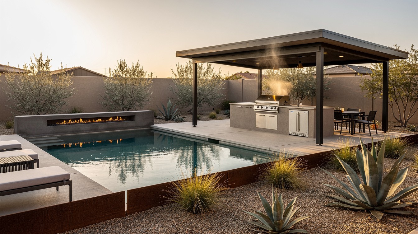 The Modern Outdoor Kitchen and Pool — Modern/Minimalist garden in Bakersfield
