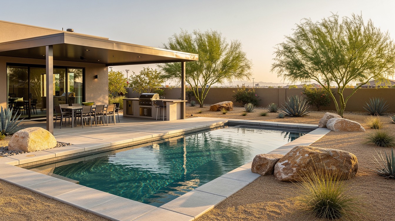 The Desert-Modern Pool and Landscape — Desert/Xeriscape garden in Bakersfield