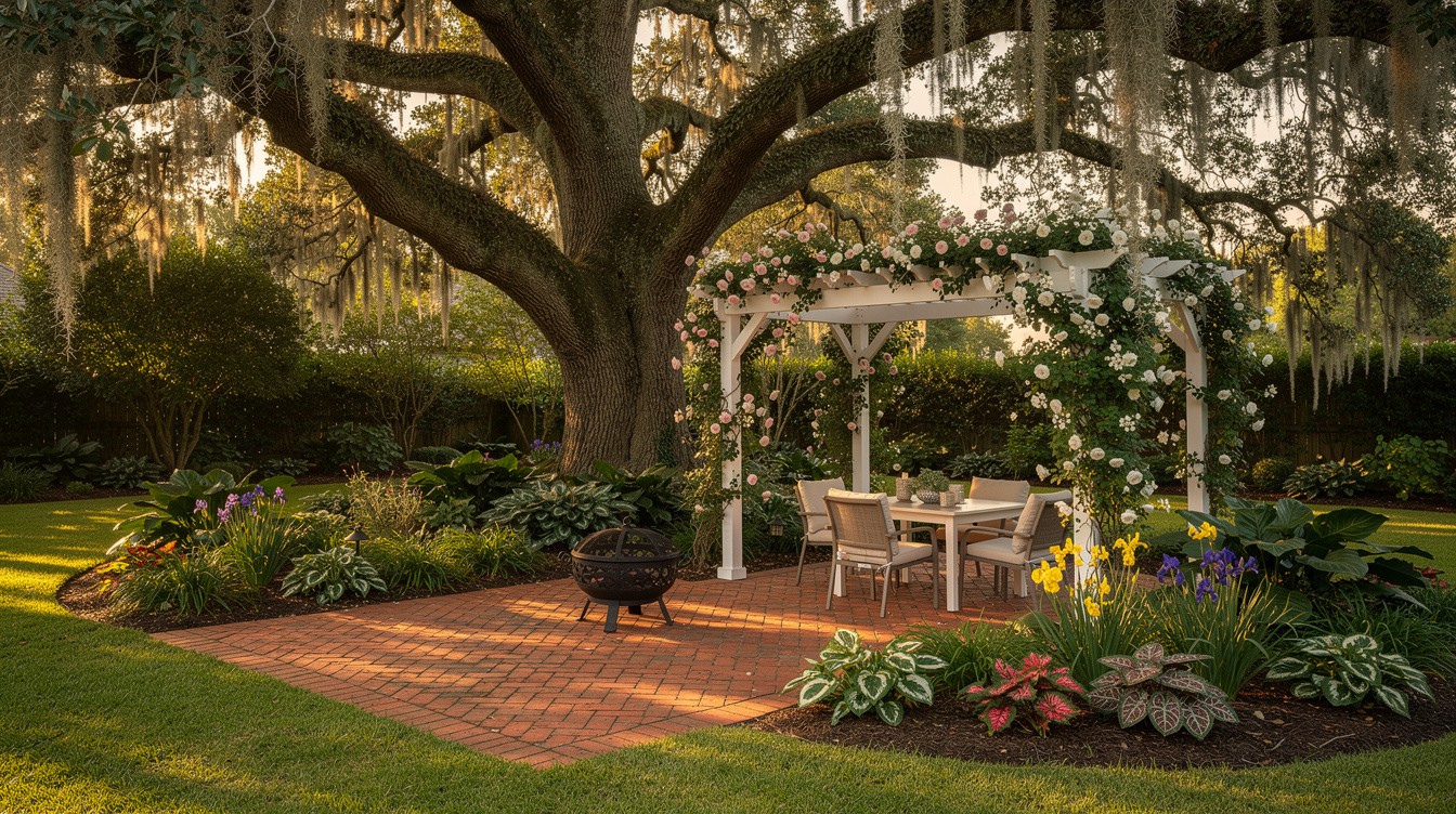 The Backyard Cottage Pergola with Live Oak — Cottage/English garden in Baton Rouge