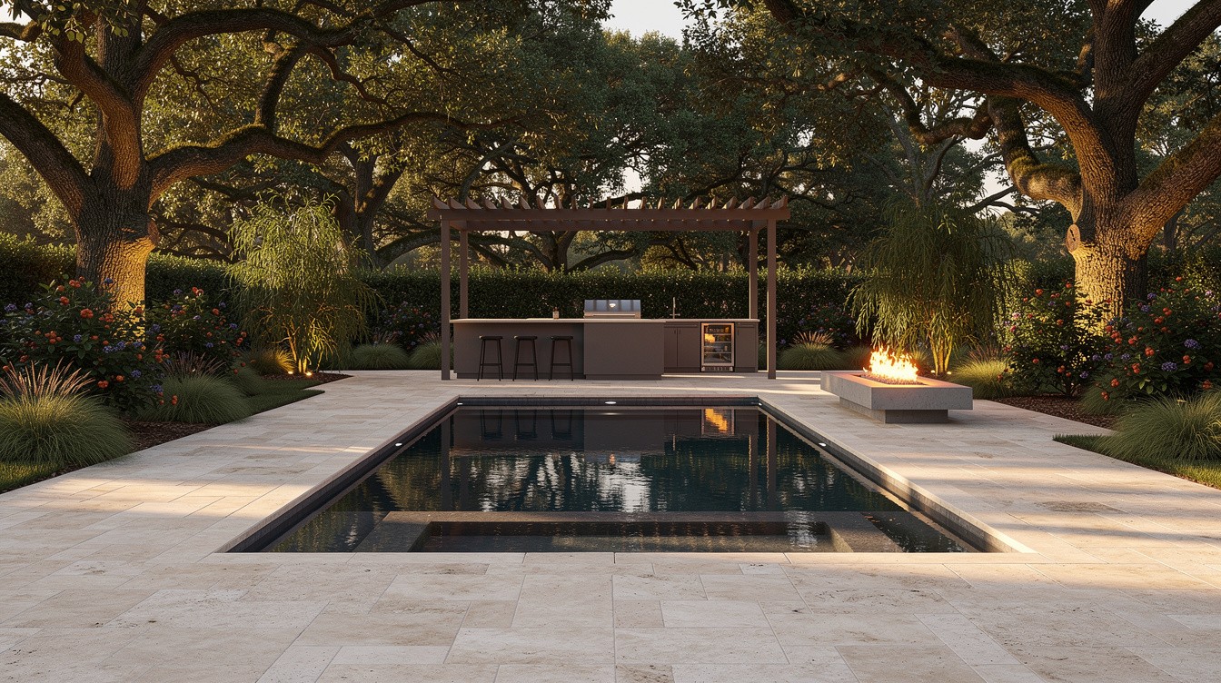 The Pool and Outdoor Kitchen Backyard — Modern/Minimalist garden in Baton Rouge