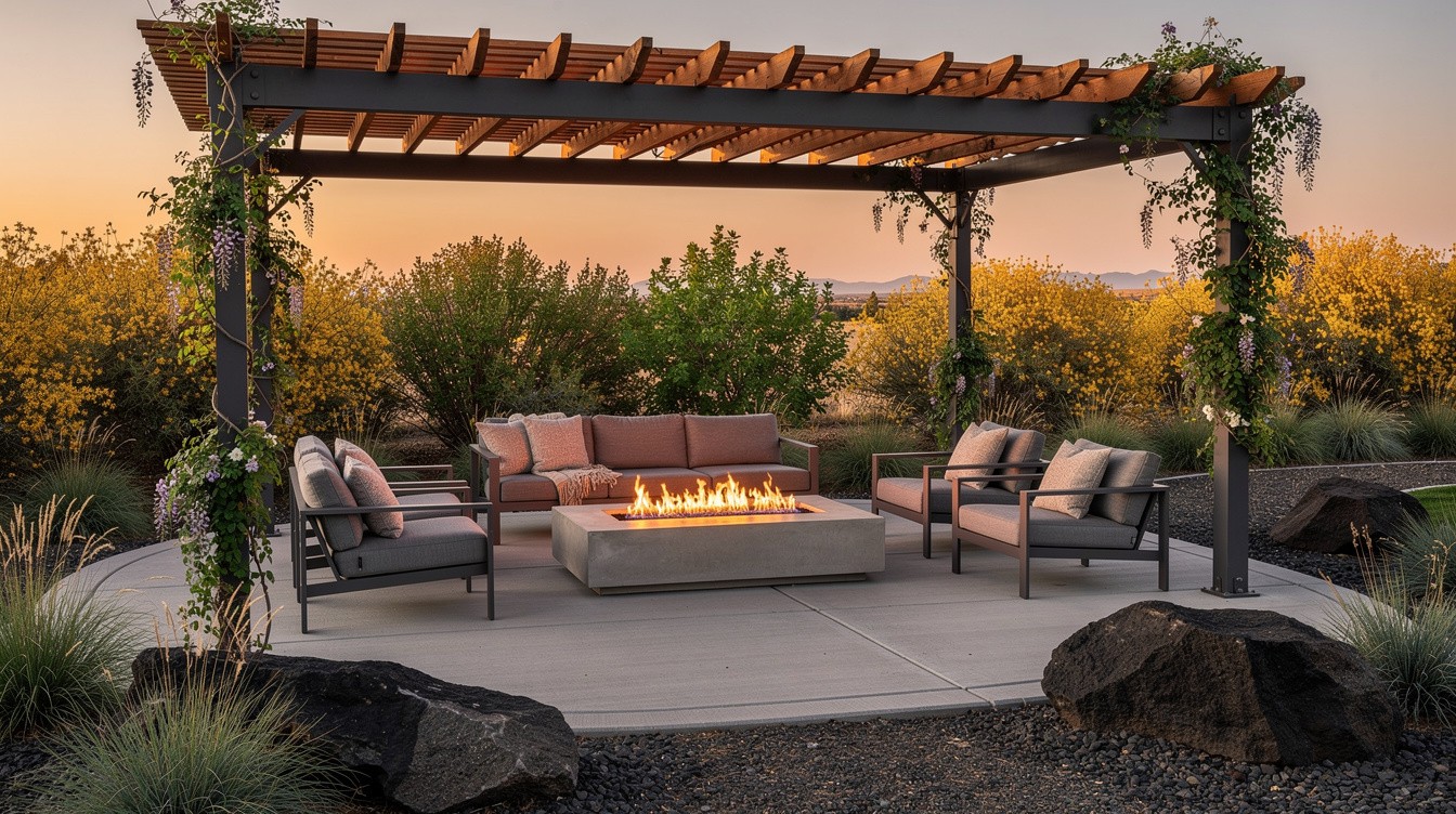 The Backyard Desert Patio with Fire Feature — Desert/Xeriscape garden in Boise City