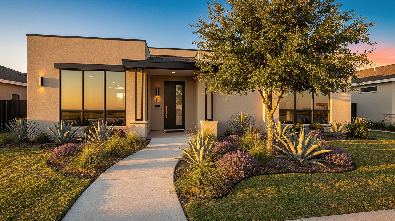 The Sunset Stucco Entry — Modern/Minimalist garden in Brownsville