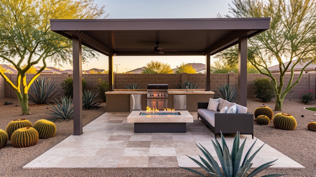 The Covered Patio and Outdoor Kitchen — Modern/Minimalist garden in Chandler