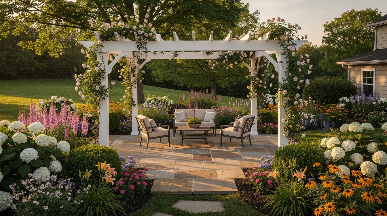 Patio Garden with Pergola and Cottage Borders — Cottage/English garden in Cincinnati