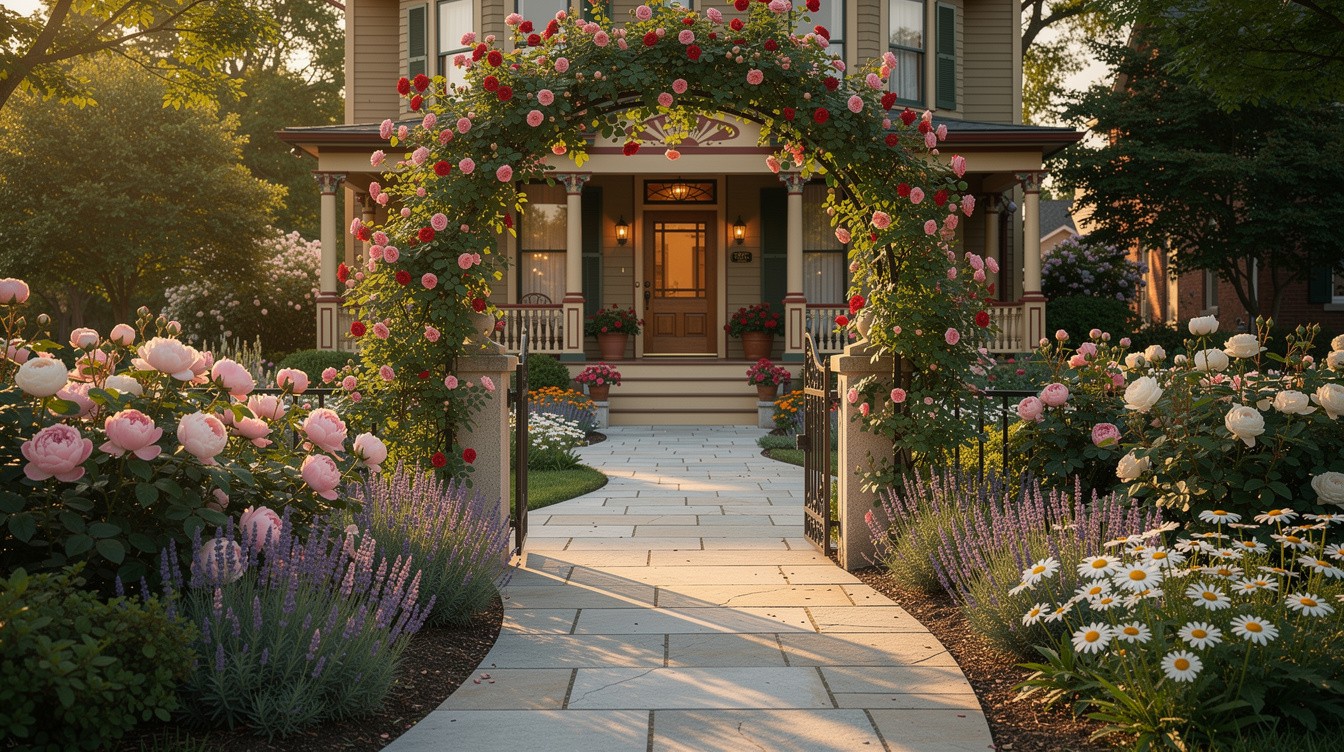 Victorian Rose Entry with Stone Path and Perennial Borders — Cottage/English garden in Cincinnati