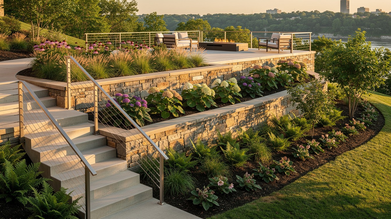 Hillside Terraced Garden with Concrete Stairs and Native Planting — Modern/Minimalist garden in Cincinnati