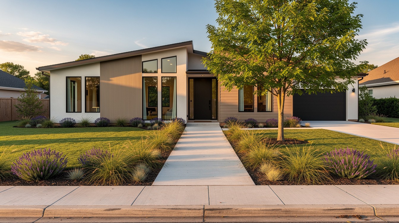 The Slat-and-Stucco Ranch — Modern/Minimalist garden in Columbus