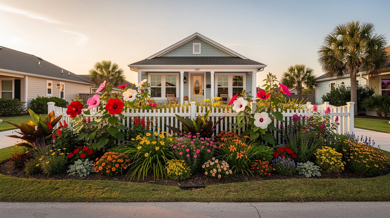Cottage Border with Rose Mallow and Native Perennials — Cottage/English garden in Corpus Christi