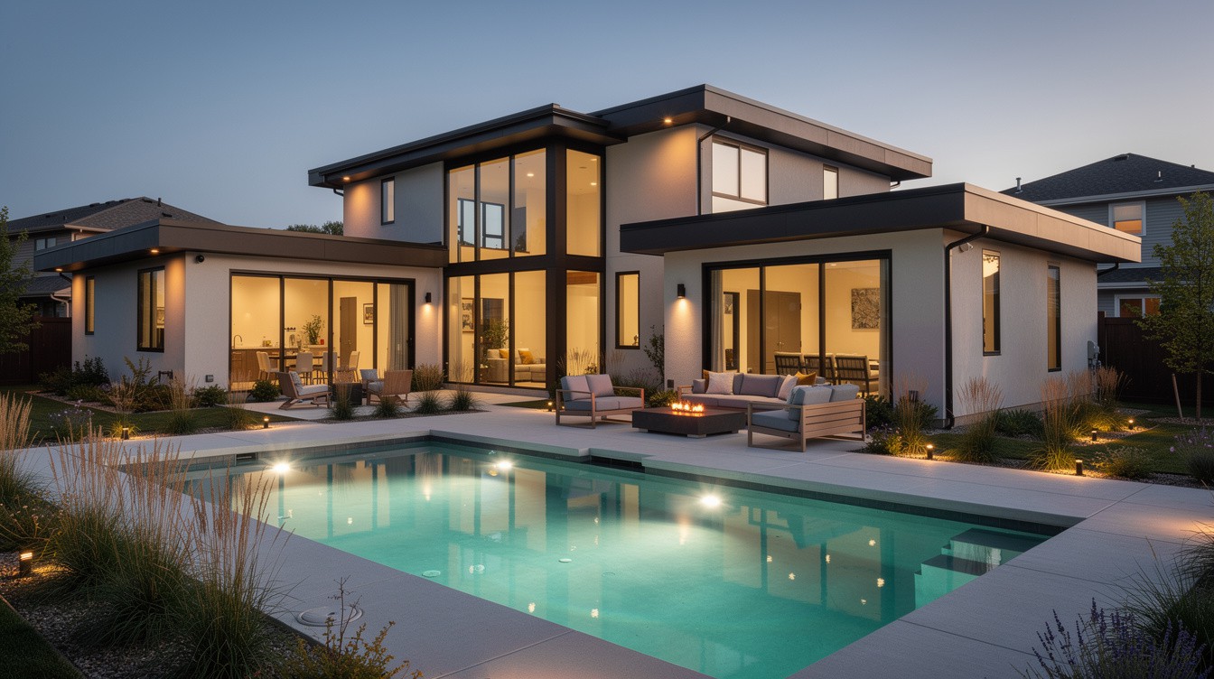 The Dusk Pool Courtyard — Modern/Minimalist garden in Des Moines