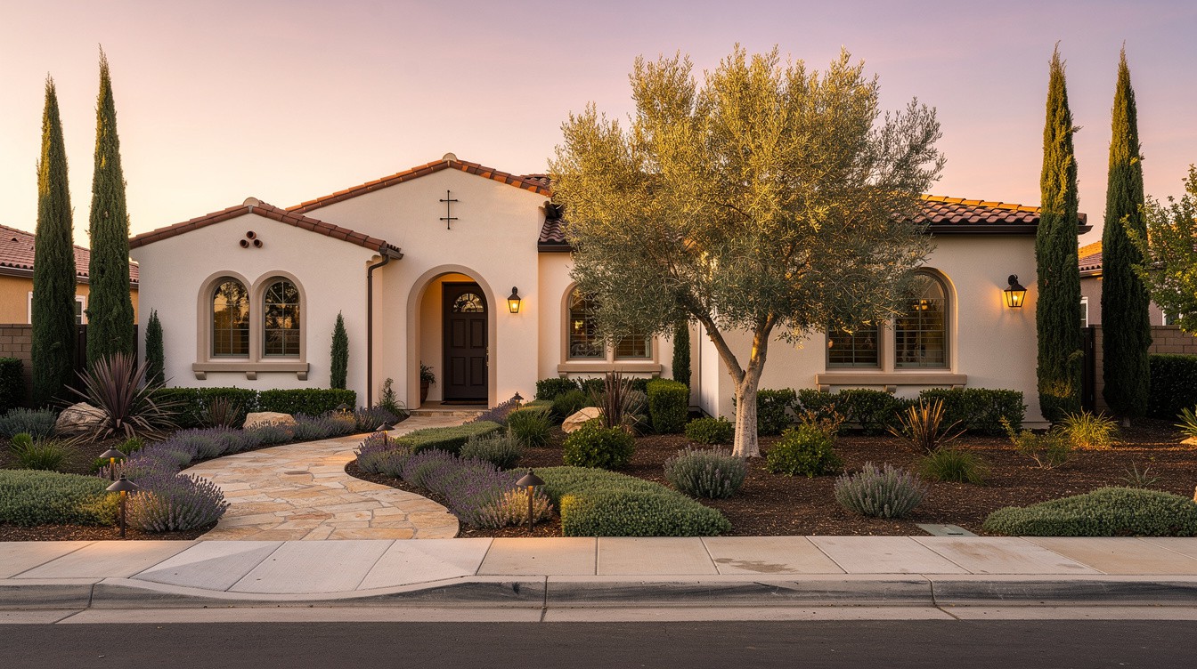The Olive & Cypress Entry — Mediterranean garden in Fontana
