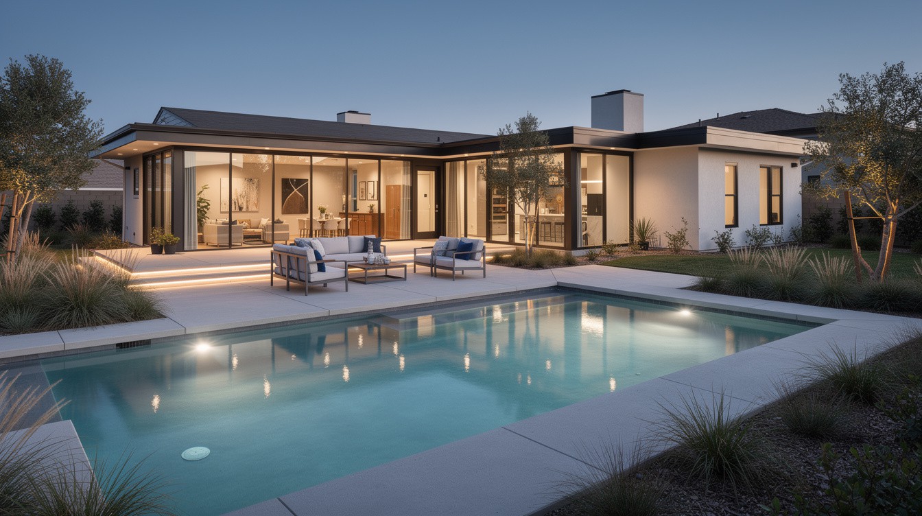 The Glass-Wall Pool Courtyard — Modern/Minimalist garden in Fontana