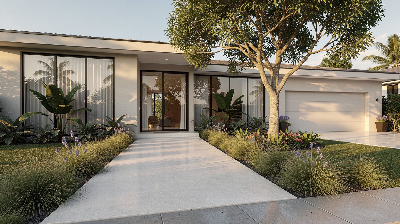 The Glass-Wall Grass Border — Modern/Minimalist garden in Fort Lauderdale