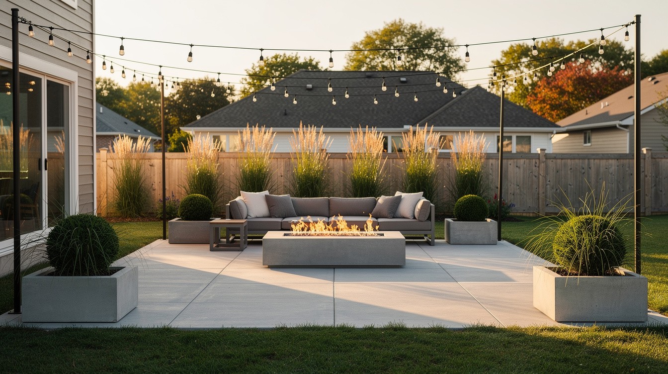 The Concrete and Fire Patio — Modern/Minimalist garden in Fort Wayne