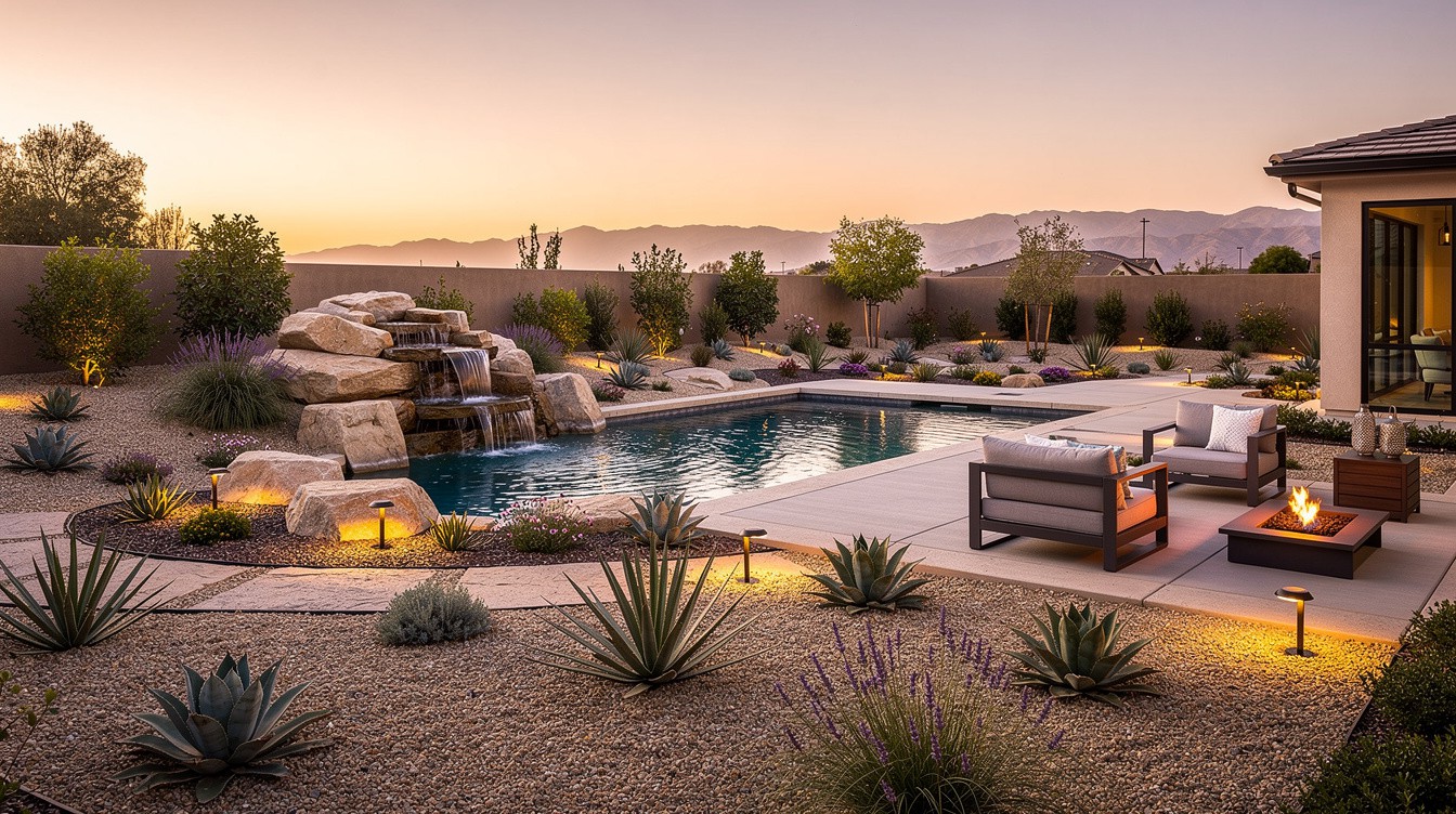 The Boulder Waterfall Pool — Desert/Xeriscape garden in Garden Grove