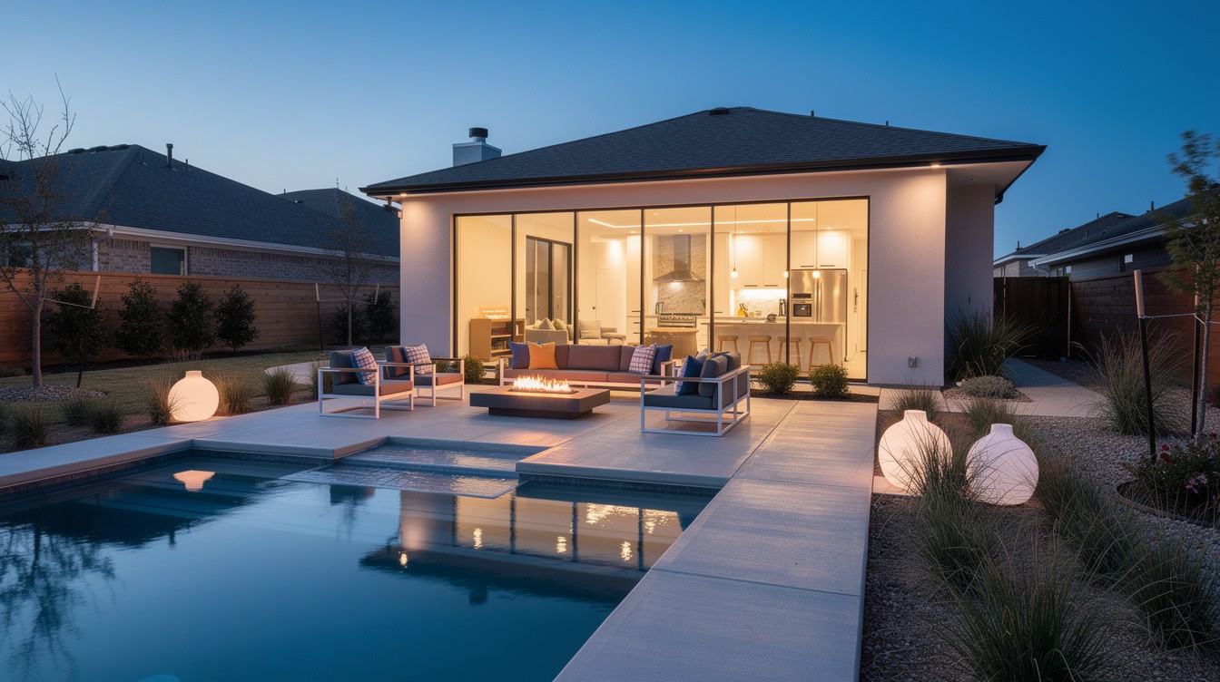 The Twilight Pool Terrace — Modern/Minimalist garden in Grand Prairie