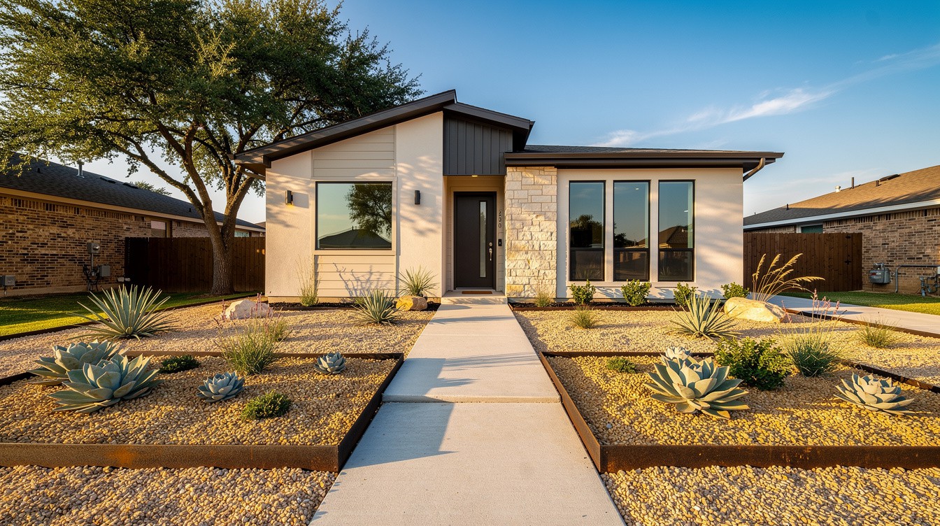 The Steel-Edged Agave Courtyard — Modern/Minimalist garden in Grand Prairie